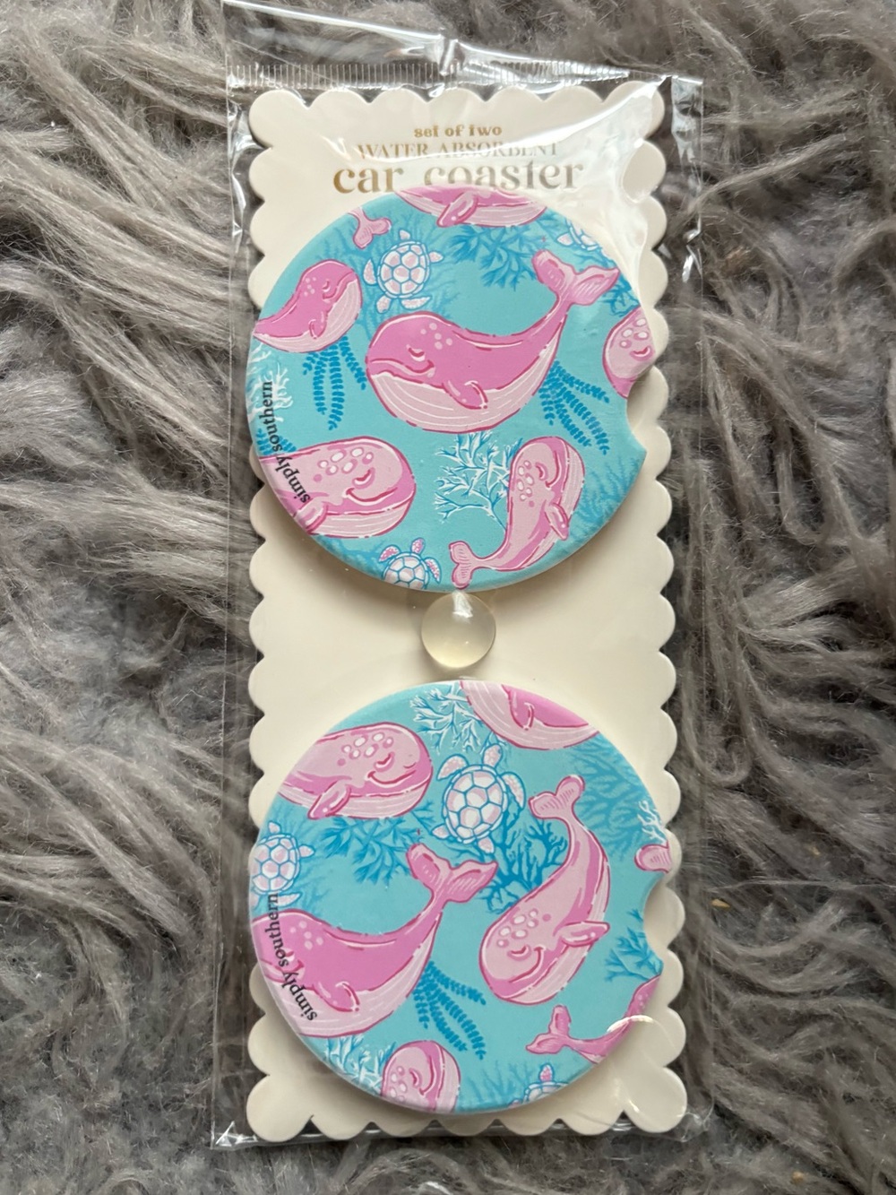 Simply southern whale car coasters lot of 2 NWT